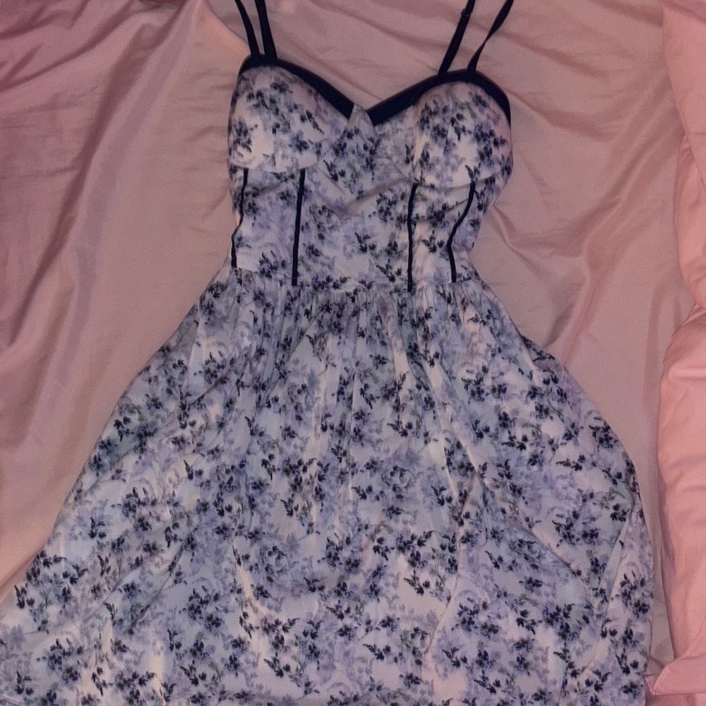 Floral Strappy Dress with Black Trim